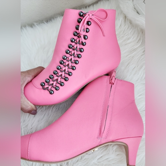 KURT GEIGER LONDON RITA ANKLE BOOTS PINK LEATHER POINTED TOE NANO HEEL SIZE 6.5 - Picture 11 of 16